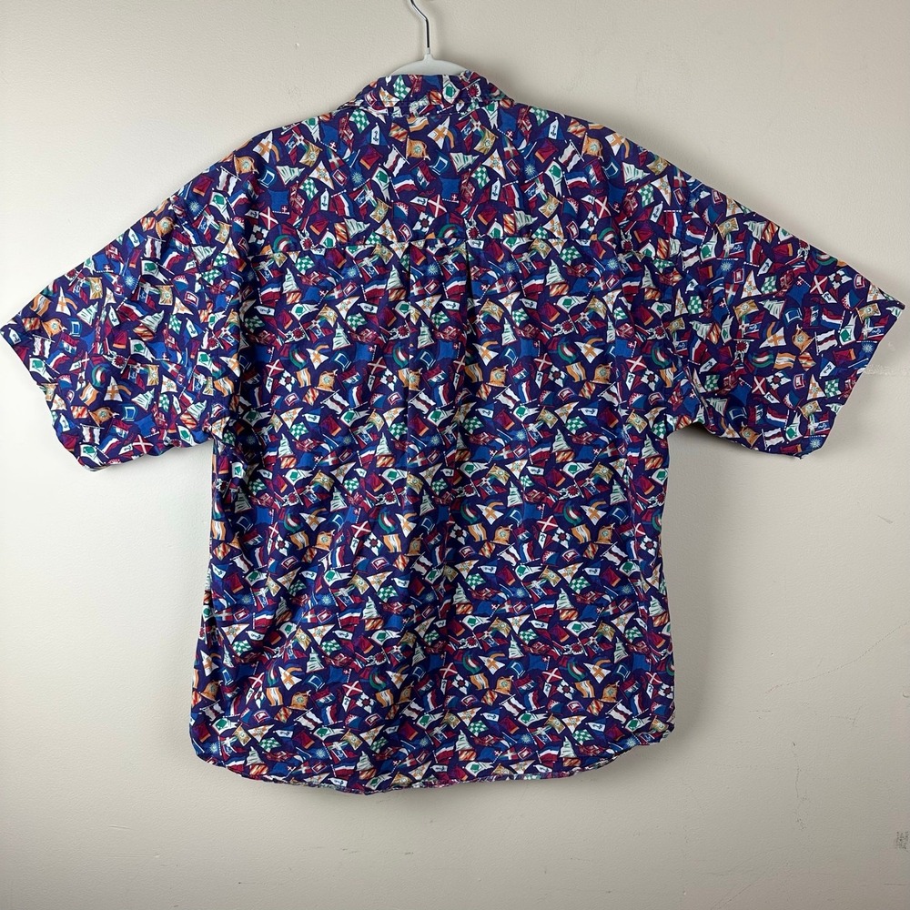 Henry Grethel Mens Flag Print ButtonUp Shirt L Nautical Novelty Fisherman Resort - Picture 3 of 8